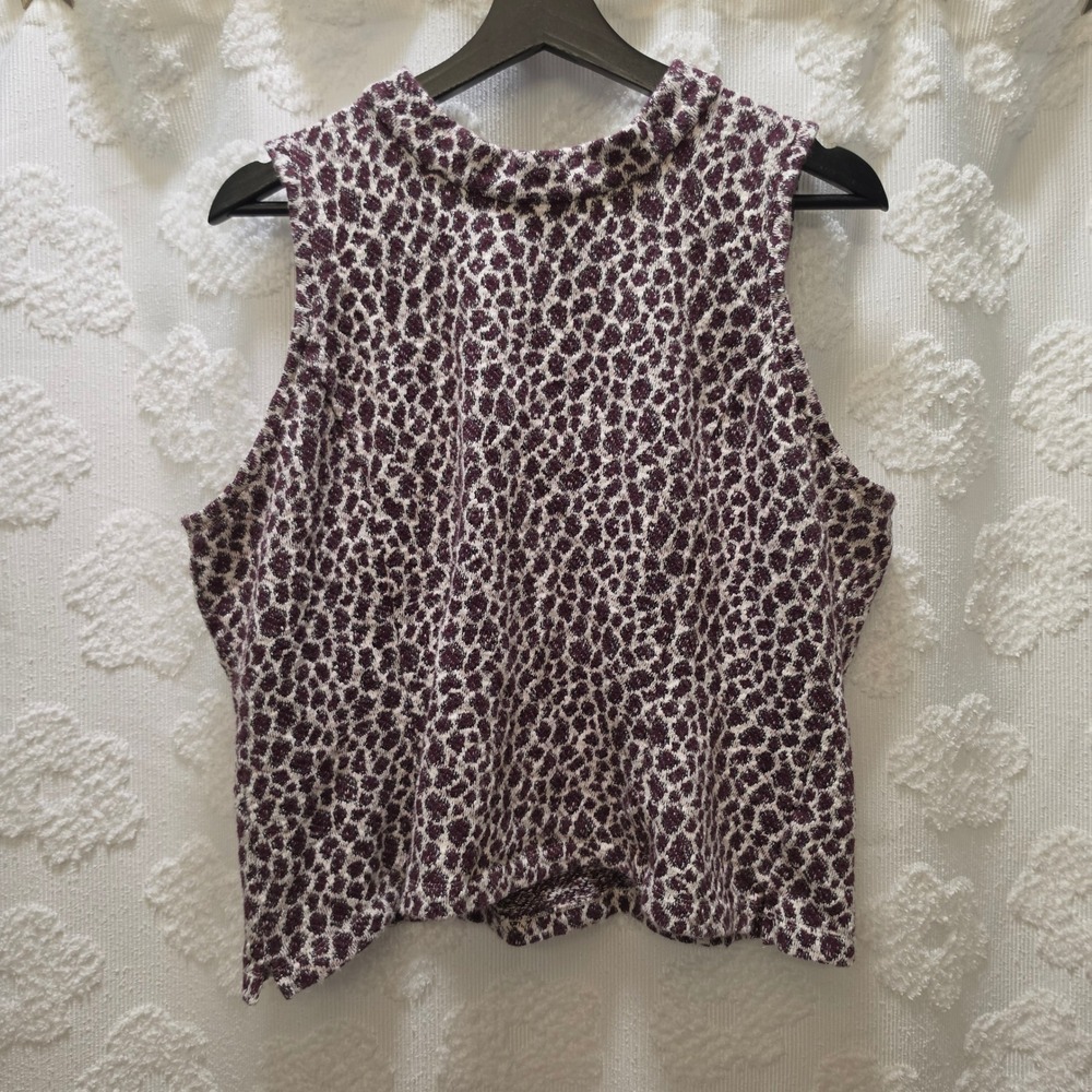Akemi + Kin Anthropologie Womens XL Leopard Print Knit Mock Neck Zipper Back Top